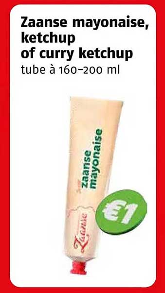 Zaanse mayonaise, ketchup of curry ketchup tube à 160-200 ml