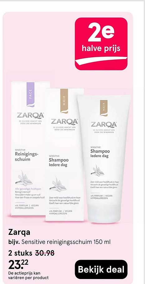 Zarqa bijv. Sensitive reinigingsschuim 150 ml 2e halve prijs