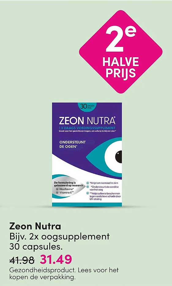 Zeon Nutra Bijv. 2x oogsupplement 30 capsules. 2e halve prijs
