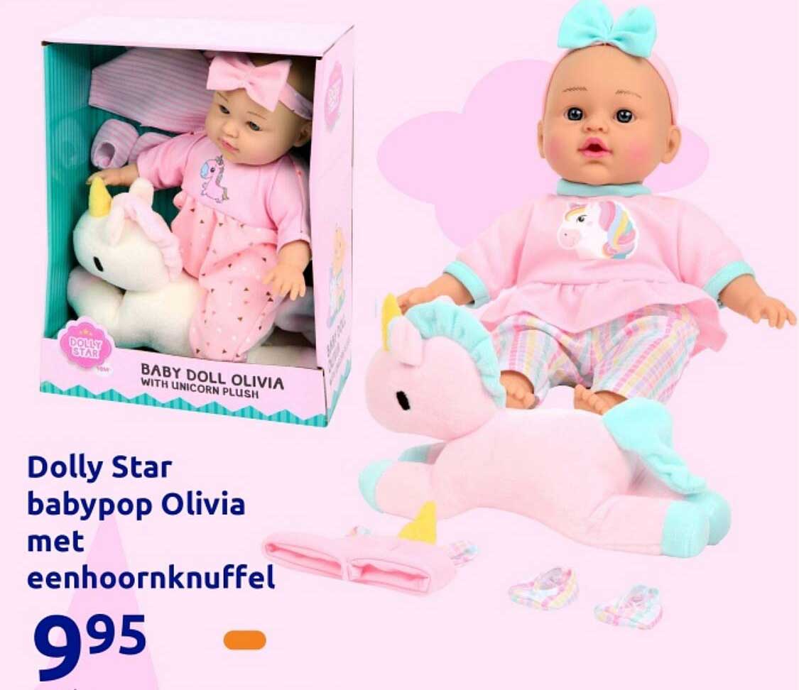 Dolly Star babypop Olivia met eenhoornknuffel