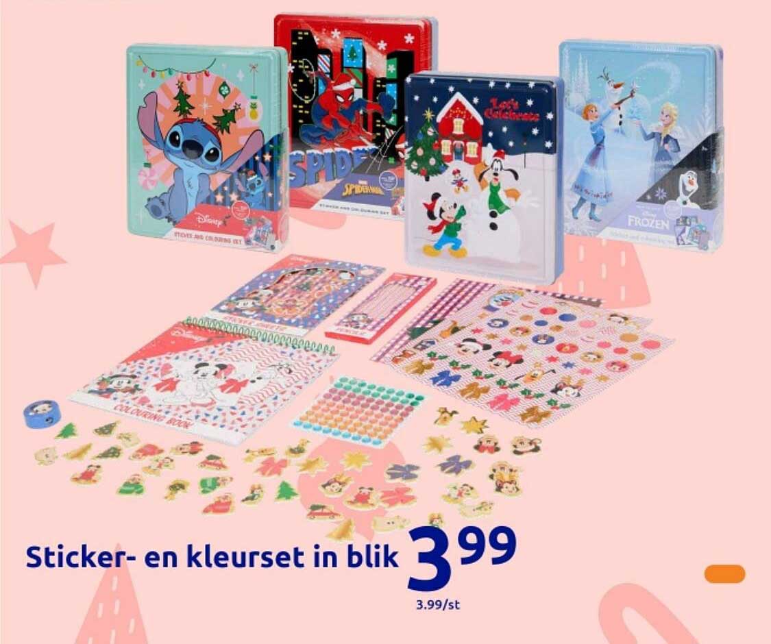 Sticker- en kleuren set in blik