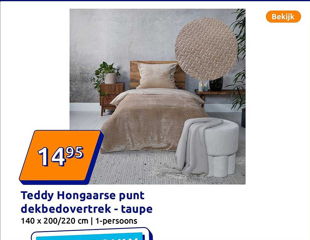Teddy Hongaarse punt dekbedovertek - taupe