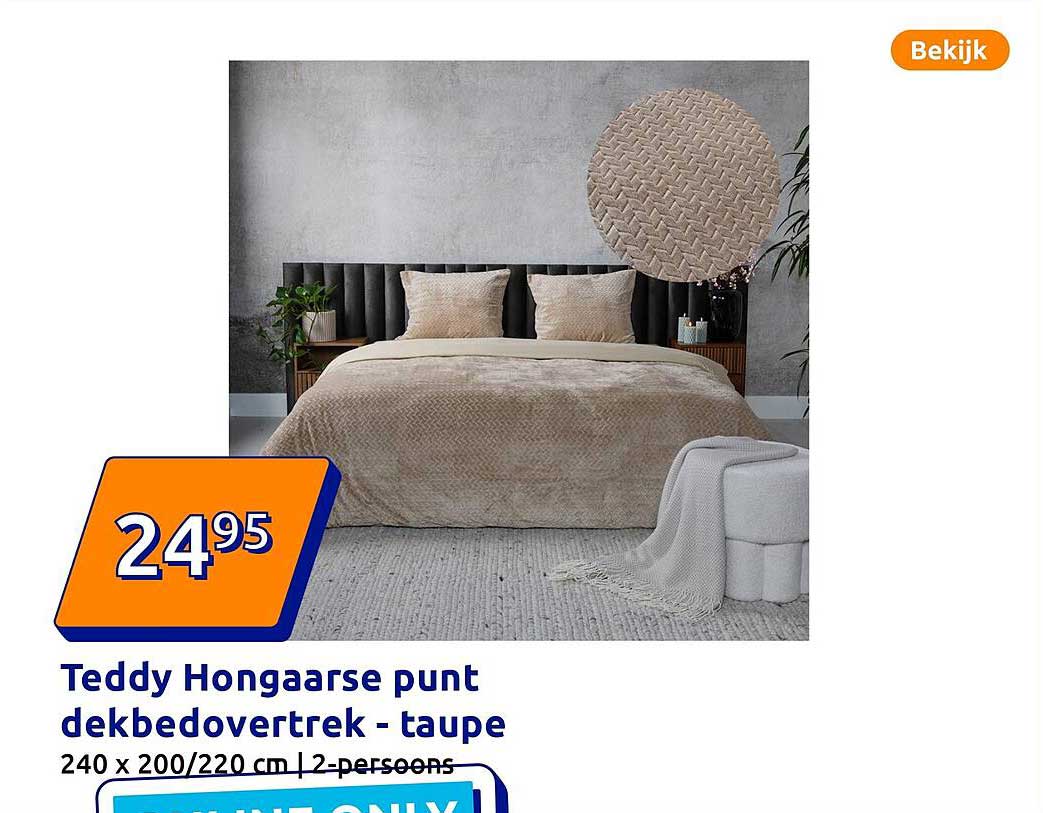 Teddy Hongaarse punt dekbedovertrek - taupe