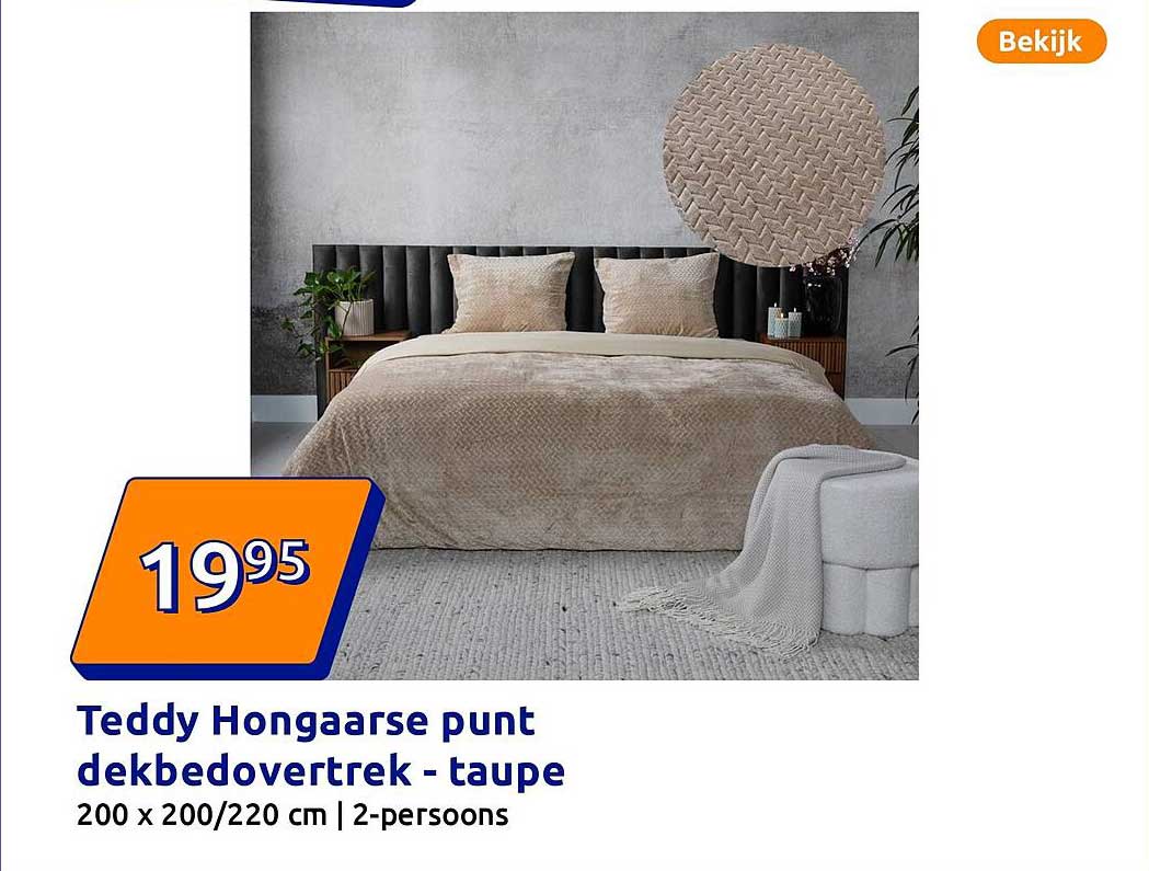 Teddy Hongaarse punt dekbedovertrek - taupe