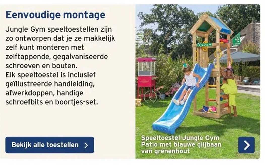 Speeltoestel Jungle Gym Patio met blauwe glijbaan van grenenhout