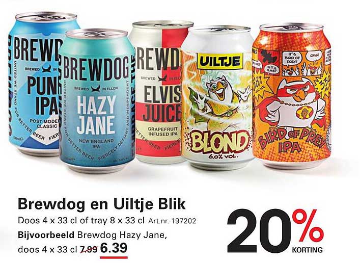 Brewdog en Uiltje Blik, Doos 4 x 33 cl of tray 8 x 33 cl