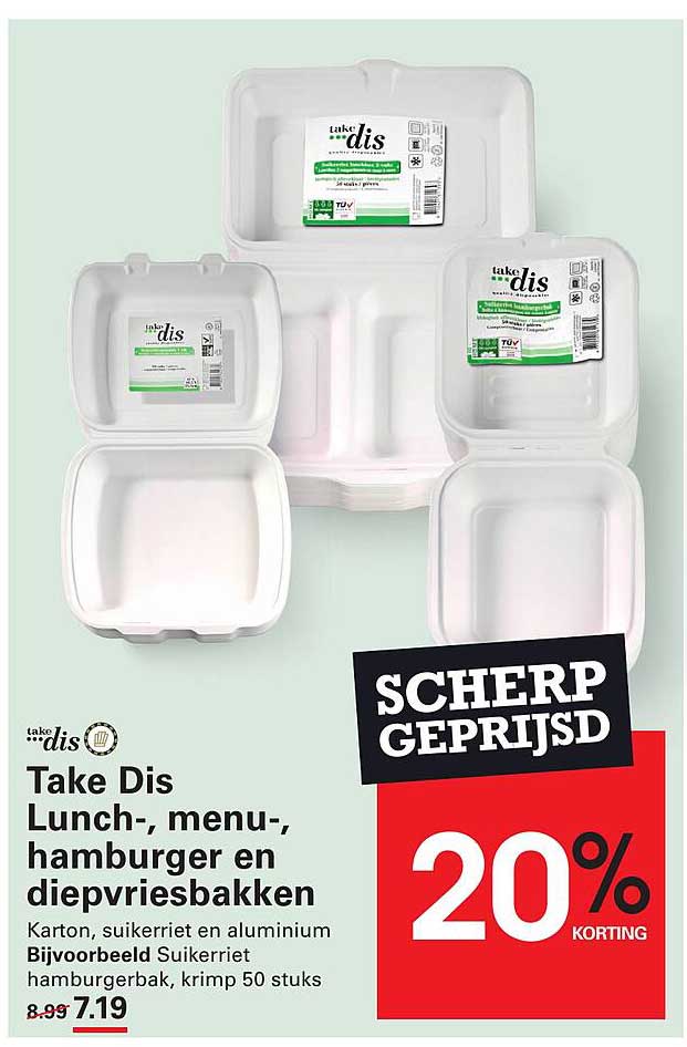Take Dis Lunch-, menu-, hamburger en diepvriesbakken