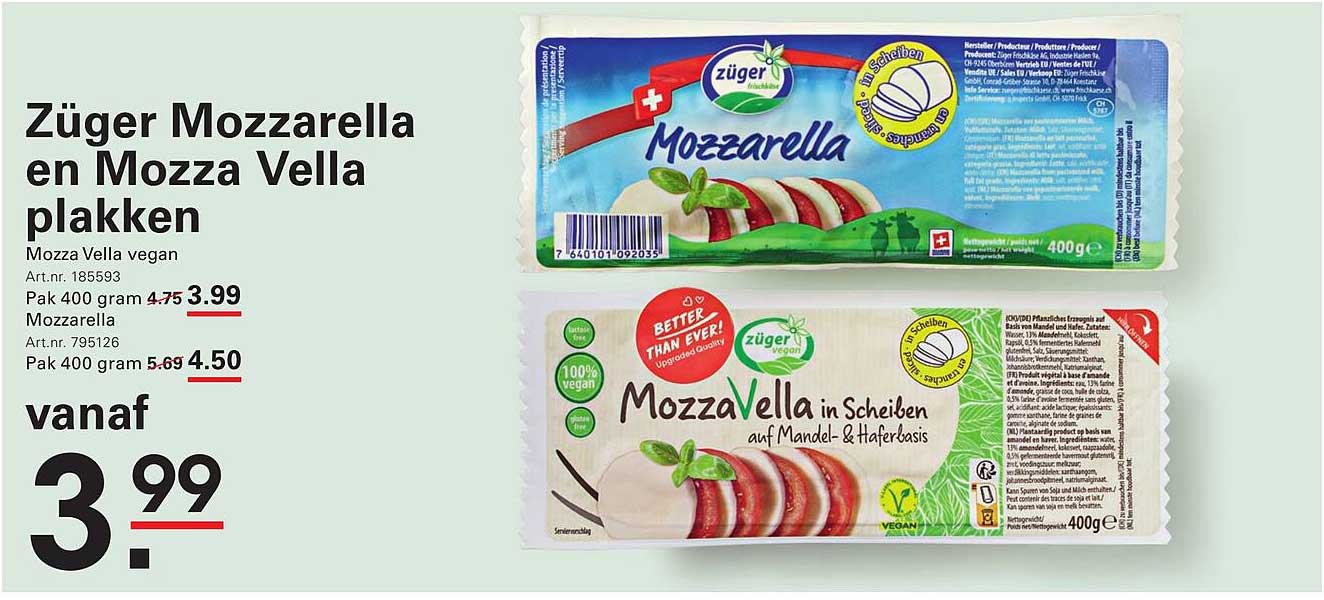 Züger Mozzarella en Mozza Vella plakken