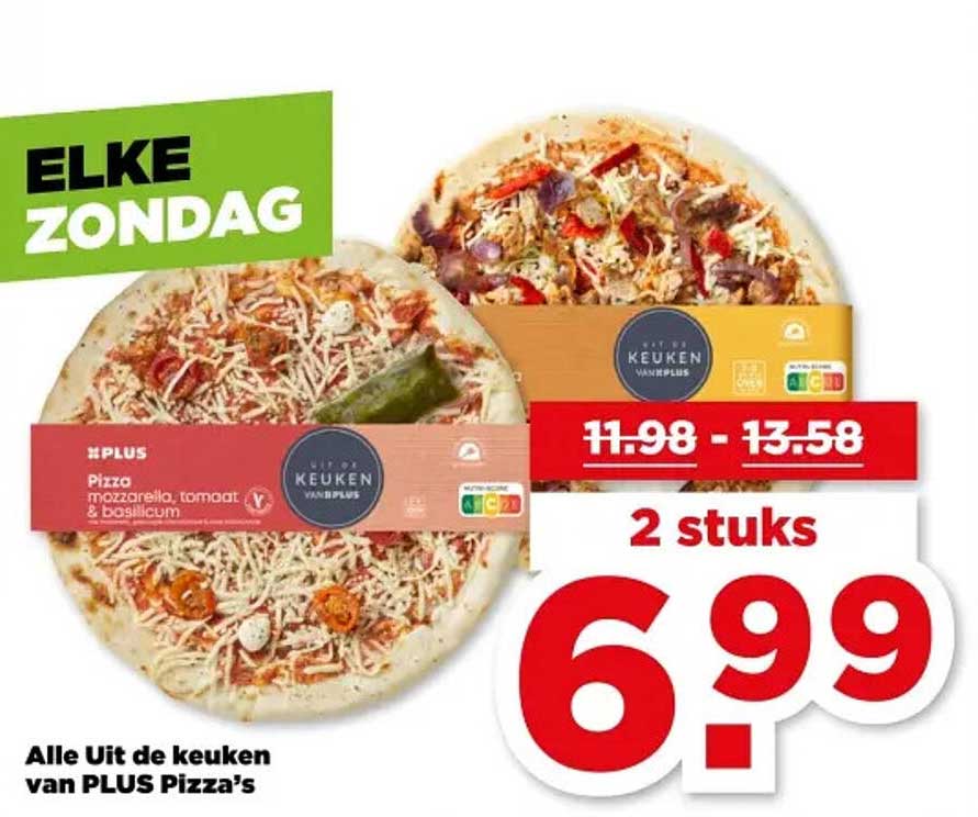 2 stuks pizza mozzarella, tomaat & basilicum