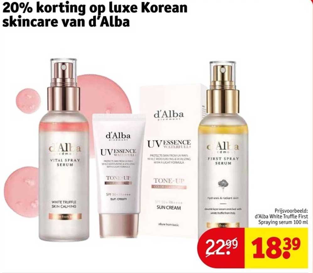 20% korting op luxe Korean skincare van d'Alba