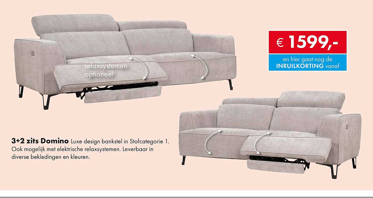 3+2 zits Domino Luxe design bankstel in Stofcategorie 1
