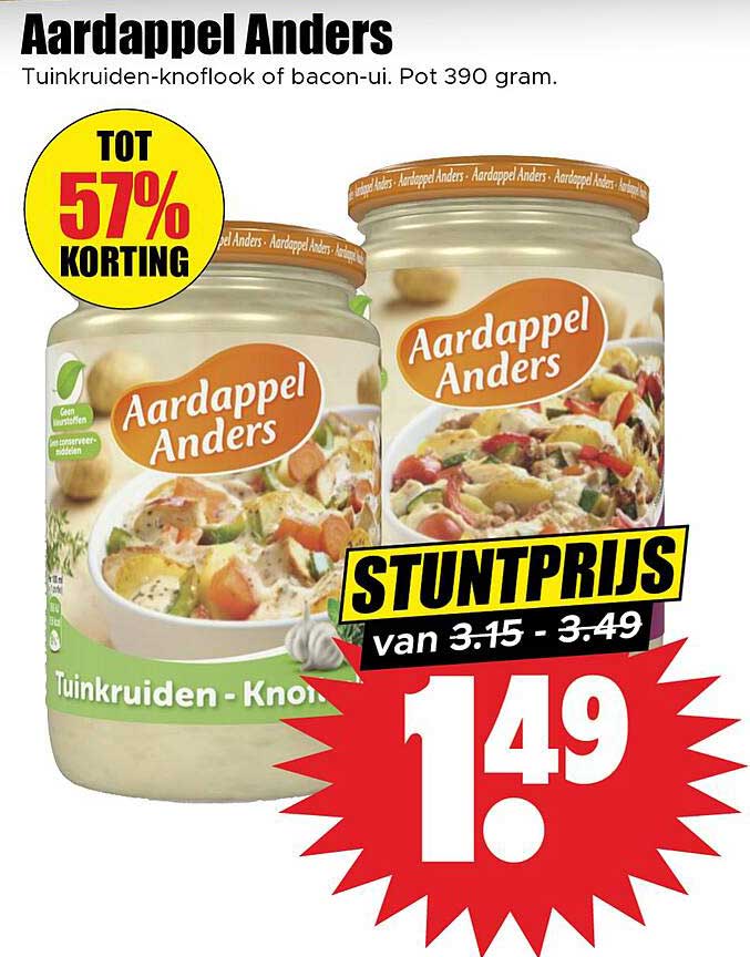 Aardappel Anders Tuinkruiden-knoflook of bacon-ui. Pot 390 gram.
