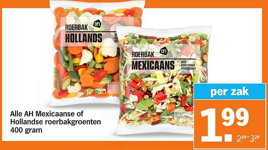 Alle AH Mexicaanse of Hollandse roerbakgroenten 400 gram