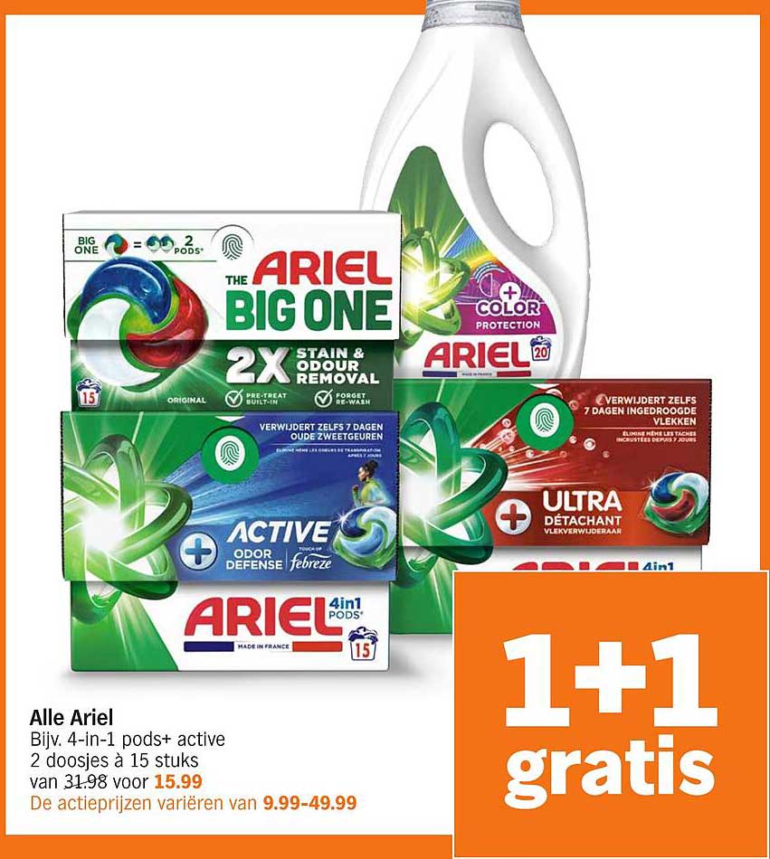 Alle Ariel - Blijf 4-in-1 pods+ active 2 doosjes à 15 stuks van 31.98 voor 15.99