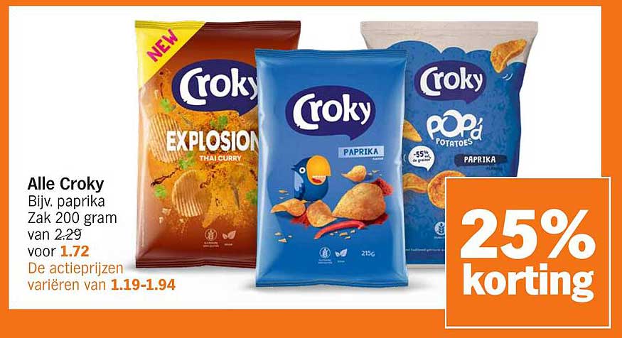 Alle Croky Bijv. paprika Zak 200 gram van 2.29 voor 1.72