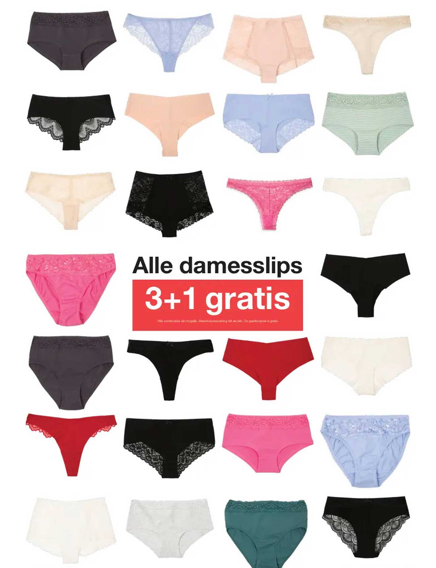 Alle damesslips 3+1 gratis