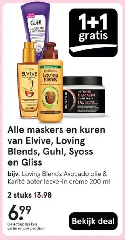 Alle maskers en kuren van Elvive, Loving Blends, Guhl, Syoss en Gliss