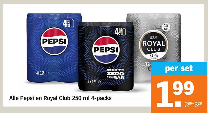 Alle Pepsi en Royal Club 250 ml 4-packs
