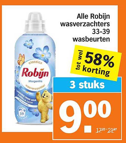 Alle Robijn wasverzachters 33-39 wasbeurten