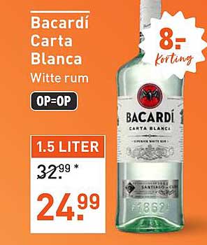 Bacardí Carta Blanca Witte rum 1.5 L