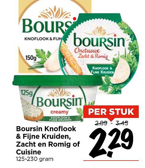 Boursin Knoflook & Fijne Kruiden, Zacht en Romig of Cuisine 125-230 gram