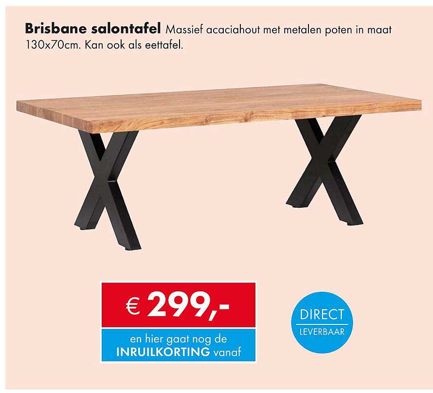Brisbane salontafel Massief acaciahout met metalen poten in maat 130x70cm. Kan ook als eettafel.