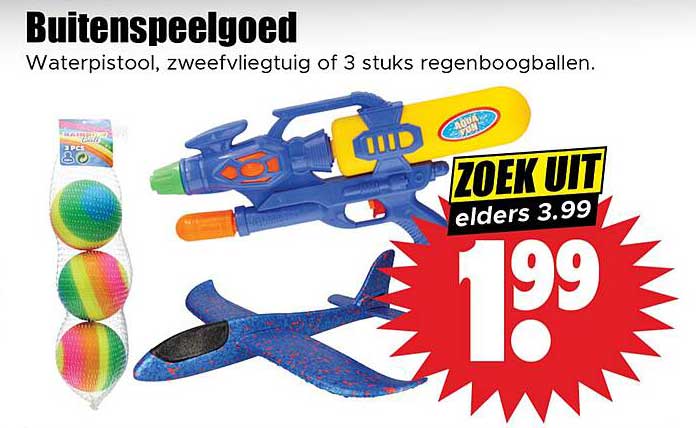 Buitenspeelgoed: Waterpistool, zweefvliegtuig of 3 stuks regenboogballen