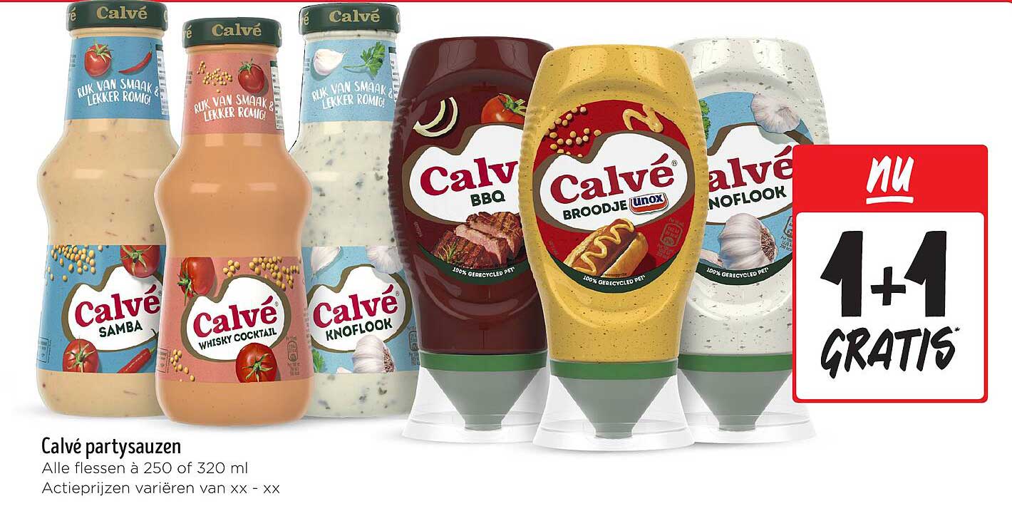 Calvé party sauzen 1+1 GRATIS