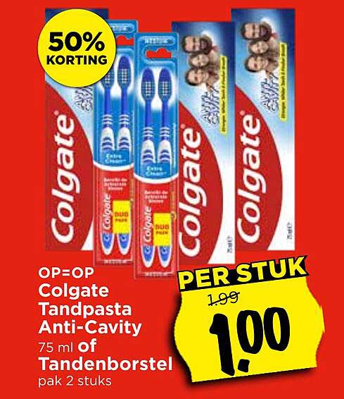 Colgate Tandpasta Anti-Cavity 75 ml of Tandborstel pak 2 stuks