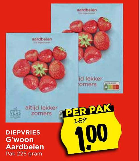 Diepvries G'woon Aardbeien Pak 225 gram