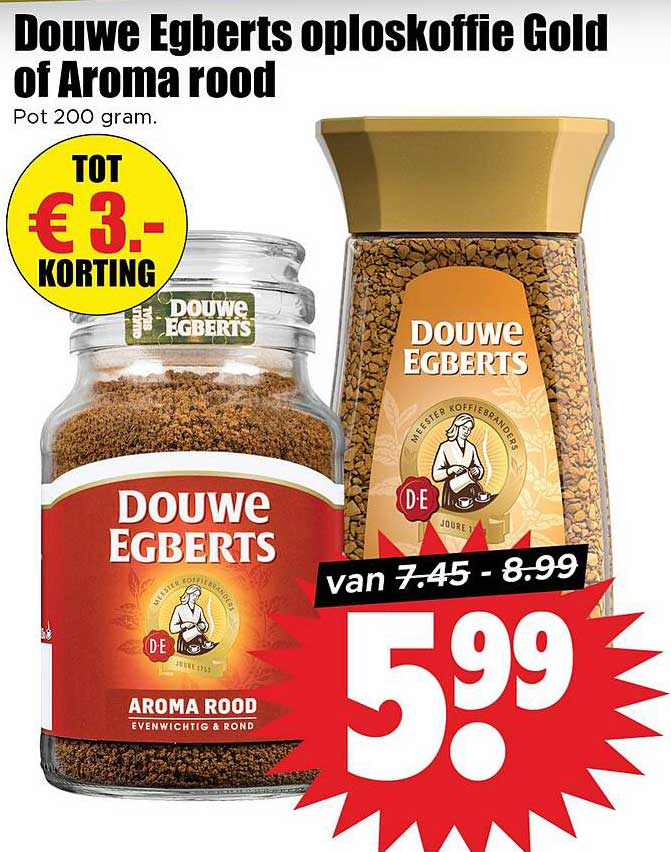 Douwe Egberts oploskoffie Gold of Aroma rood