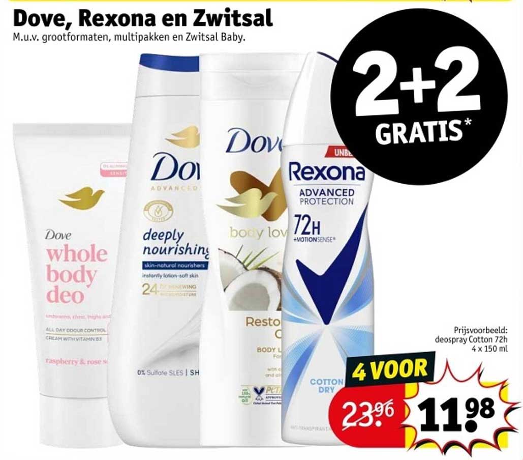 Dove, Rexona en Zwitsal 2+2 GRATIS