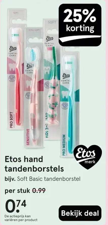 Etos hand tandenborstels bijv. Soft Basic tandenborstel