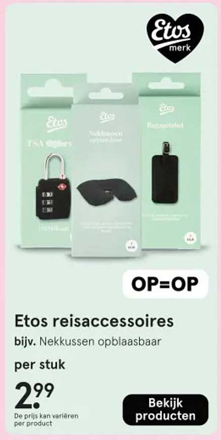 Etos reissaccessoires bijv. Nekkussen opblasbaar