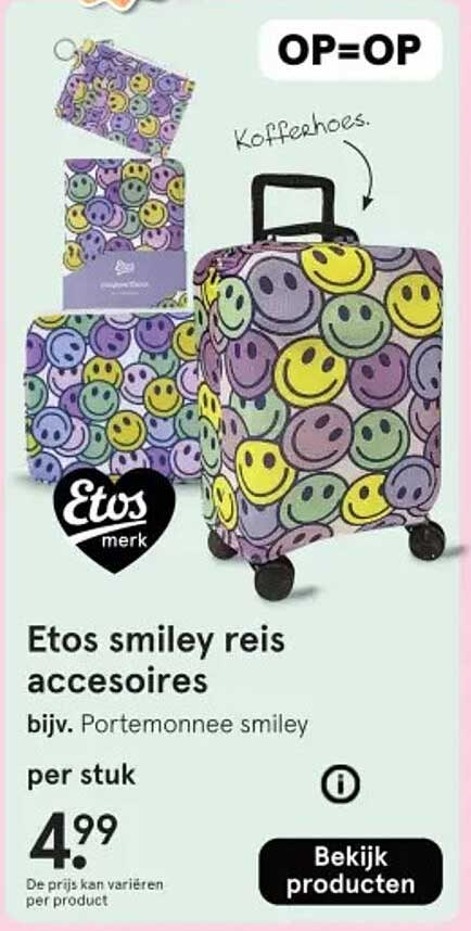 Etos smiley reis accessoires bijv. Portemonnee smiley