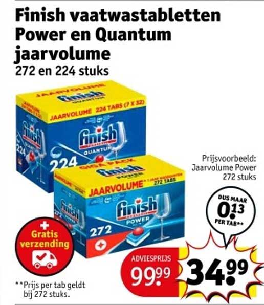 Finish vaatwastabletten Power en Quantum jaarvolume 272 en 224 stuks