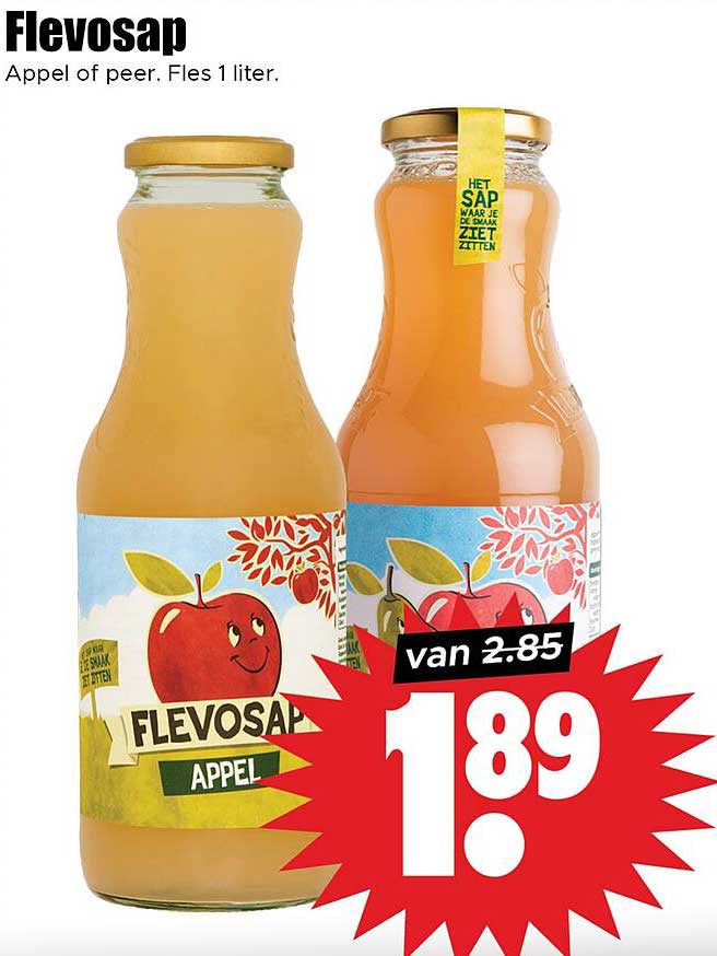 Flevosap Appel of Peer. Fles 1 liter.