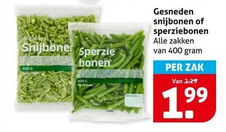 Gesneden snijbonen of sperziebonen Alle zakken van 400 gram