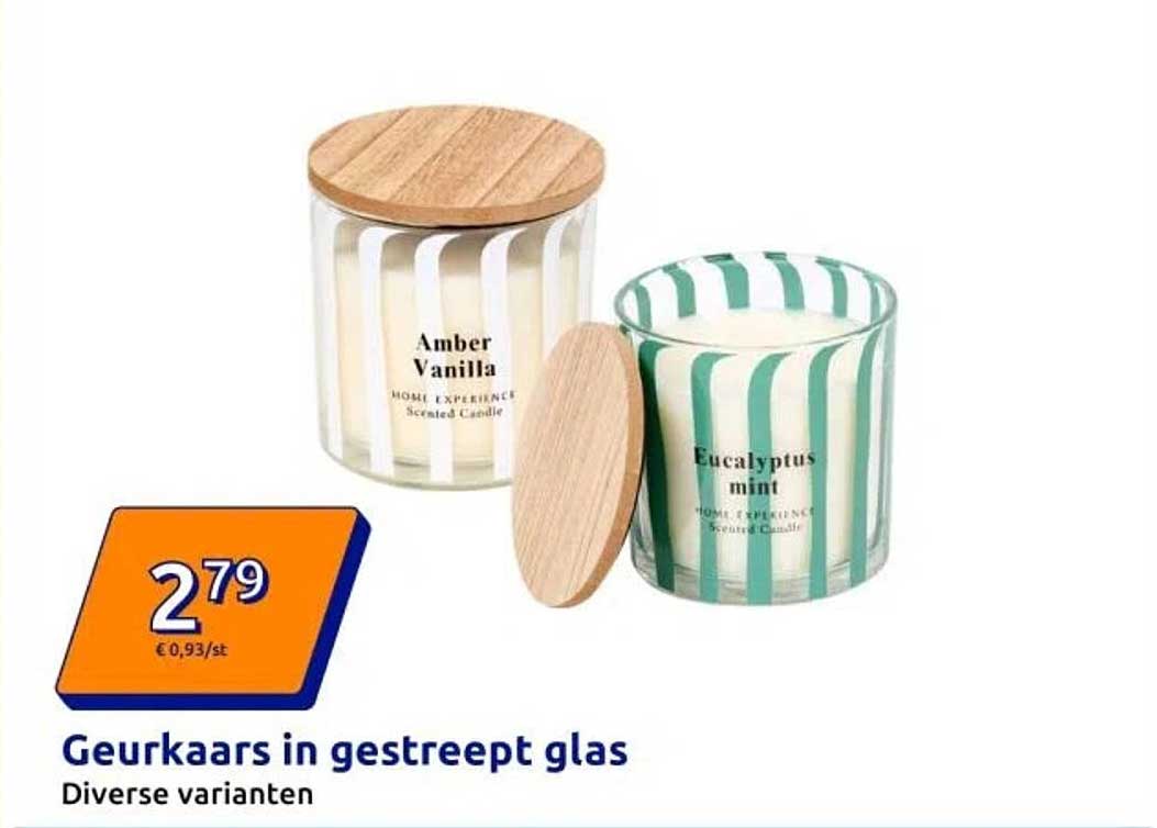Geurkaars in gestreept glas