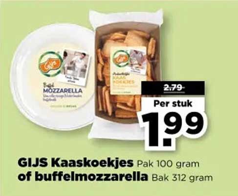 GIJS Kaaskoekjes Pak 100 gram of buffelmozzarella Bak 312 gram