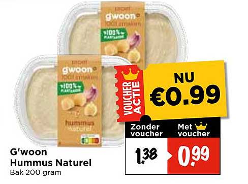 G'woon Hummus Natuurlijke Bak 200 gram