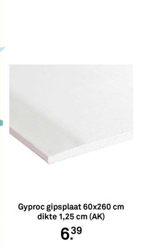 Gyproc gipsplaat 60x260 cm dikte 1,25 cm (AK)
