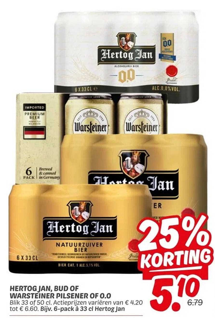 HERTOG JAN, BUD OF WARSTEINER PILSENER OF O.O