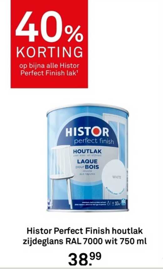 Histor Perfect Finish houtlak zijdeglans RAL 7000 wit 750 ml