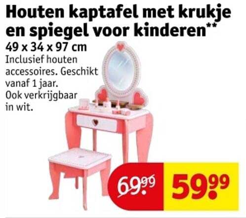 Houten kaptafel met krukje en spiegel voor kinderen