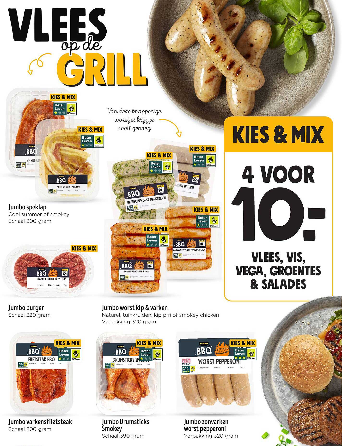 KIES & MIX 4 VOOR 10-: VLEES, VIS, VEGA, GROENTES & SALADES