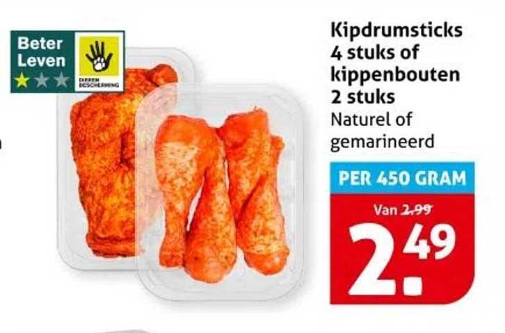 Kipdrumsticks 4 stuks of kippenbouten 2 stuks
