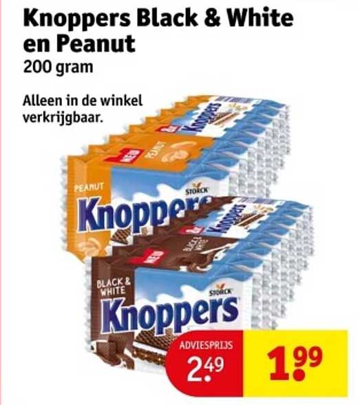 Knoppers Black & White en Peanut 200 gram