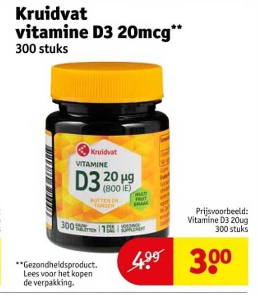 Kruidvat vitamine D3 20mcg 300 stuks