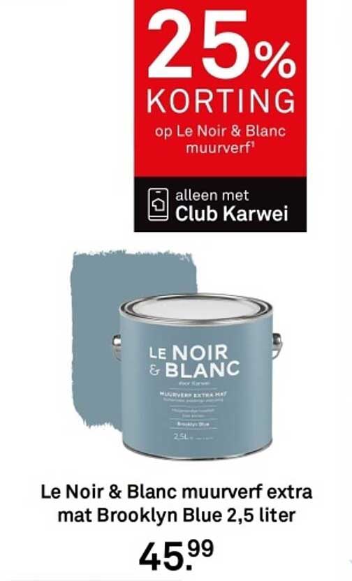 Le Noir & Blanc muurverf extra mat Brooklyn Blue 2,5 liter